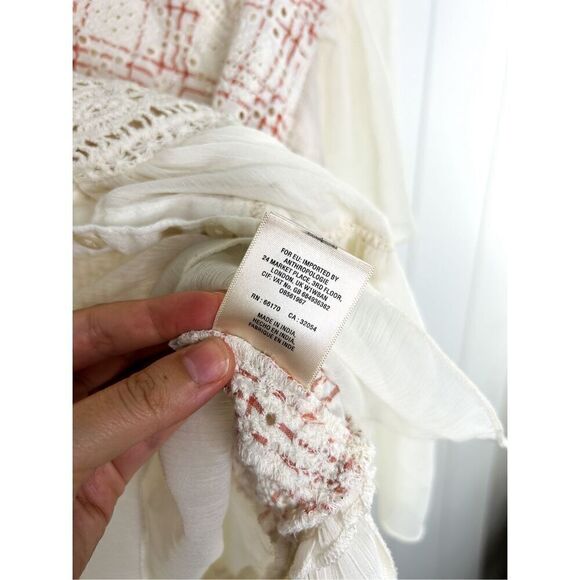 Anthropologie Akemi + Kin Lindy Popover Top Eyelet Embroidery White Pink Flowy S - Picture 12 of 15